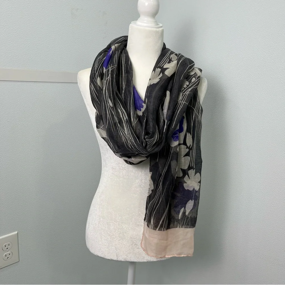 Women Floral Scarf Rectangular Purple‎ Chic Feminine  Romantic lightweight